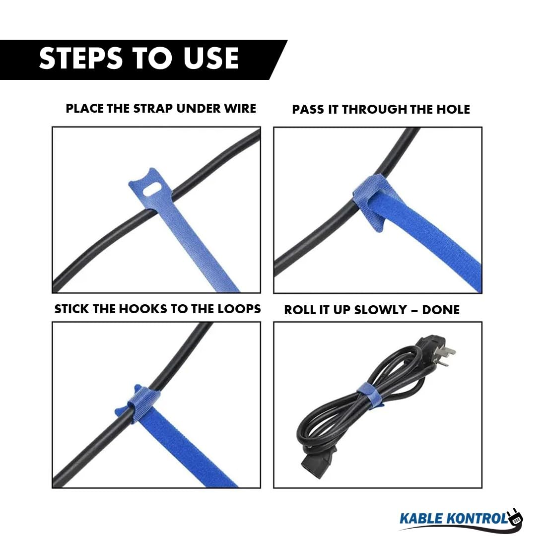 Kable Kontrol Reusable Cable Ties 20 Pack 7 Inch, Blue, Cable Management Ties, Cord Wraps for Electrical Cords, Wire Management for Organizing Home