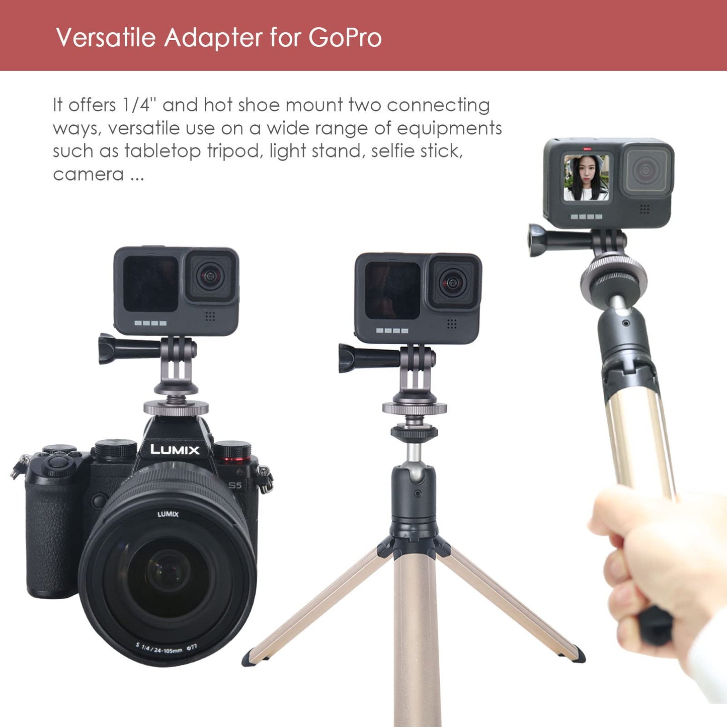 NICEYRIG Hot Shoe Mount Adapter for GoPro Hero 10/9/8/7/6/5, DJI Osmo Action, AKASO Brave 8/7/6 Applicable for Tripod Selfie Stick Monopod and DSLR