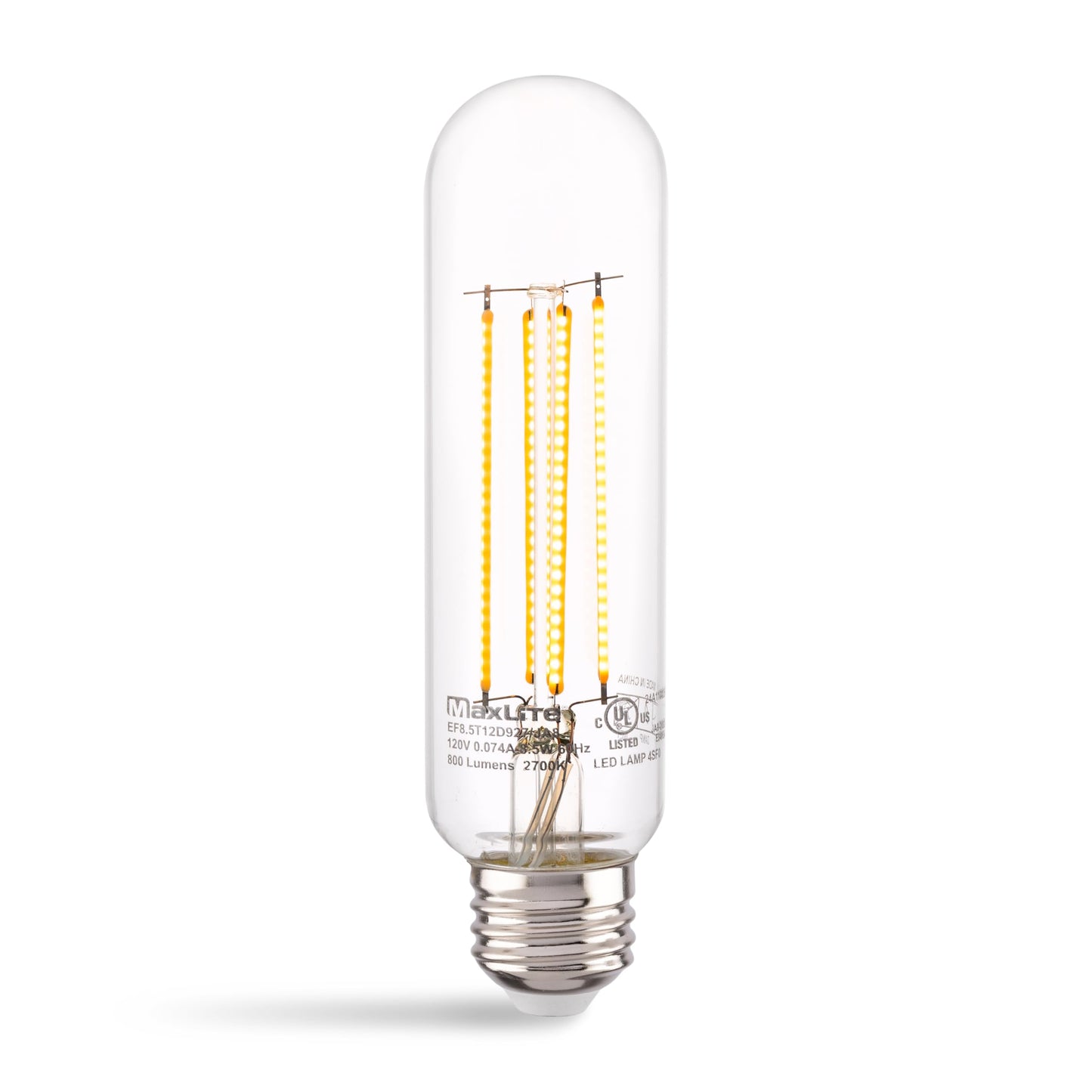 Maxlite EF8.5T12D927/JA8 Enclosed LED Filament Lamp, Clear Edison Style T12 Bulb, 8.5W, 800lm, 2700K, E26 Base, Dimmable, 120V, Lamps for Living Room