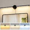 TEMYFIVE 31inch Plug in Bathroom Vanity Light, 6000K Black Wireless Vanity Lights with Remote Control, Black Bar Mirror Light for Bathroom Mirror