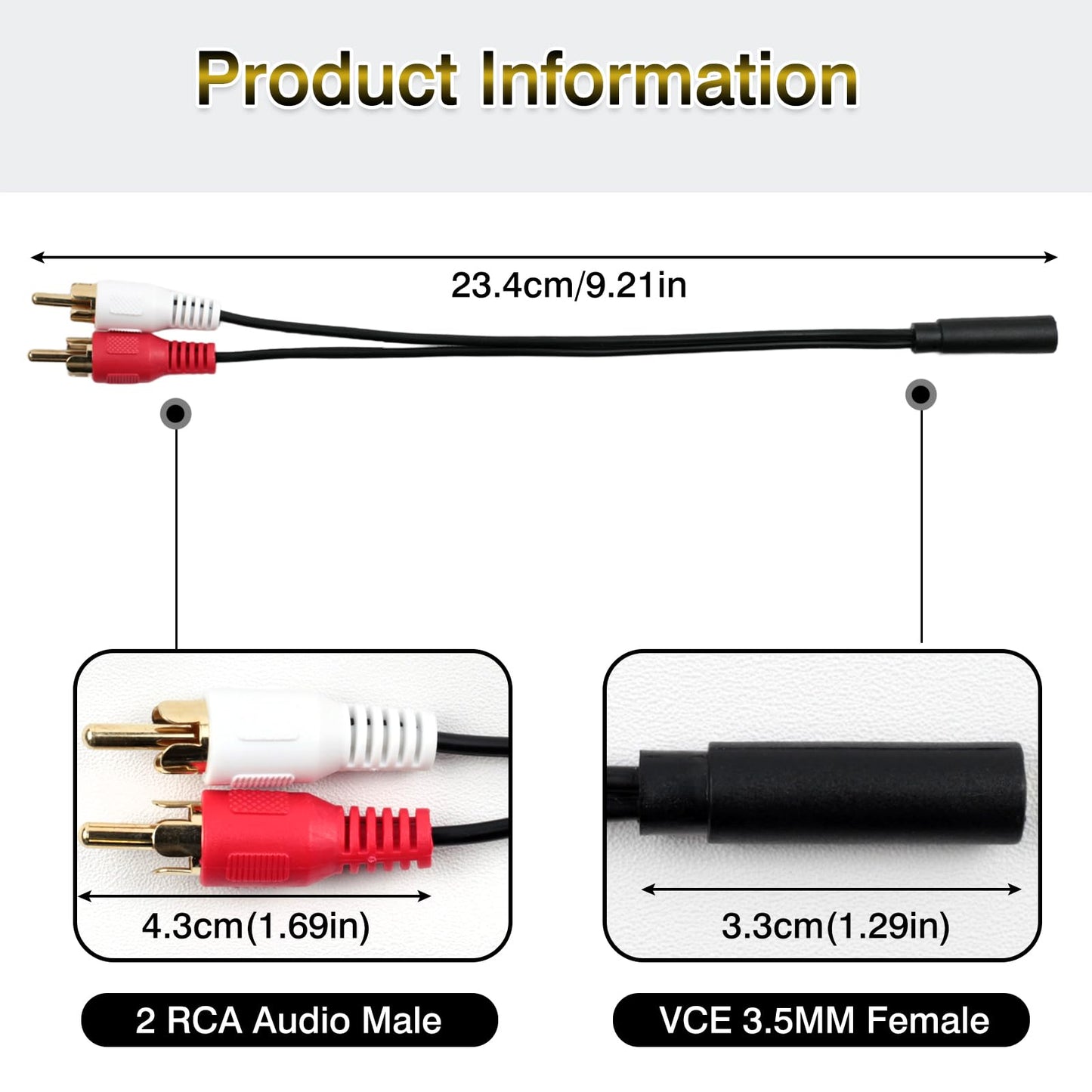 Brvlsoc 3.5mm Female to 2 RCA Male Splitter Audio Cable - Gold-Plated Stereo Y Adapter for TV, Smartphone, MP3, Tablet, Speakers & Home Theater