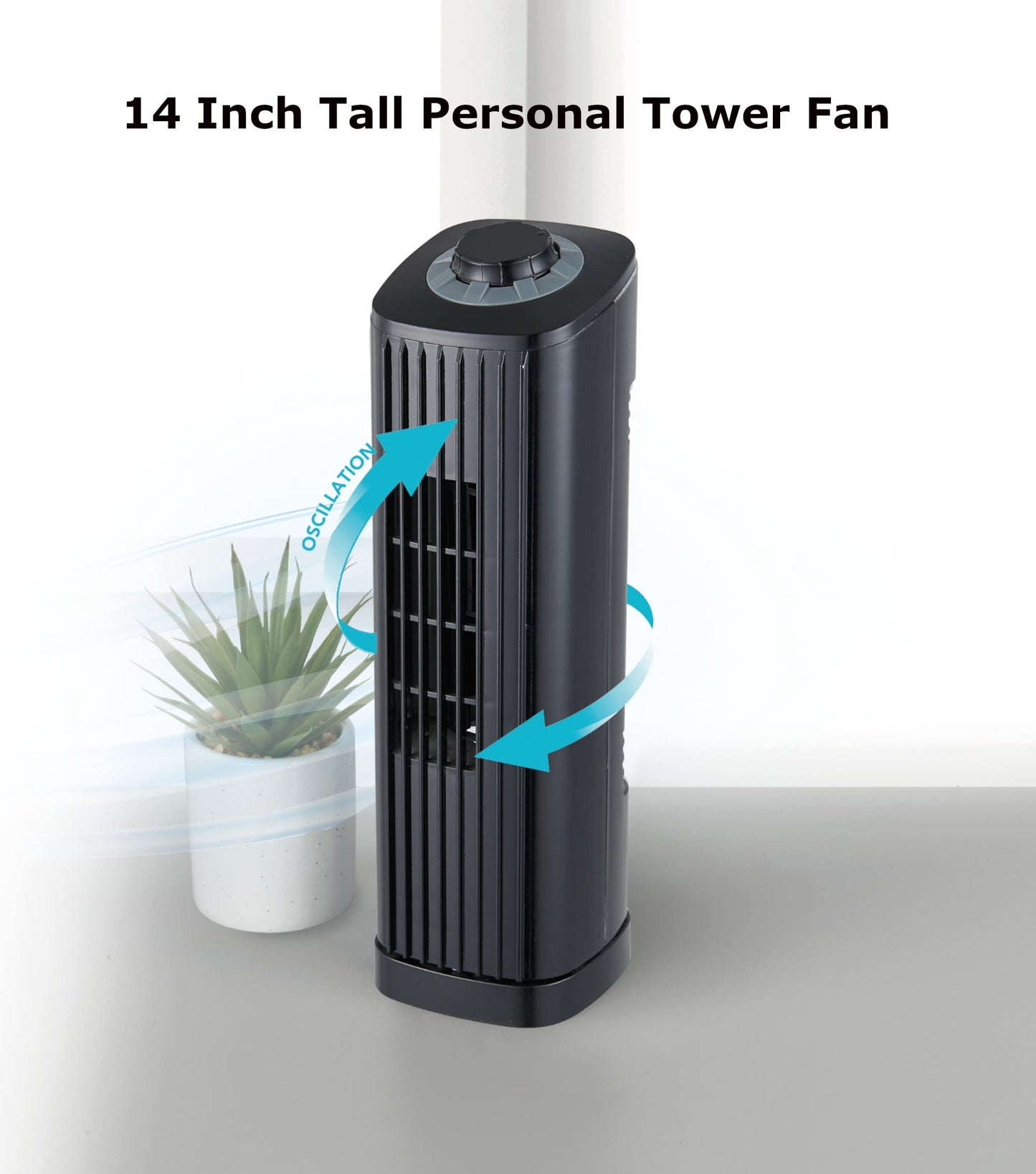 Optimus F-7348BK-F F-7348 3-Speed 50-Watt 14-in. Portable Ultra-Slim Desktop Oscillating Tower Fan (Black)