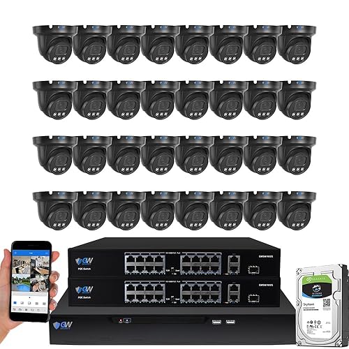 GW Security 32 Channel NVR UltraHD 4K Face Recognition NDAA & TAA Compliant Security Camera System with 32 x 8MP @25FPS Outdoor & Indoor PoE Turret