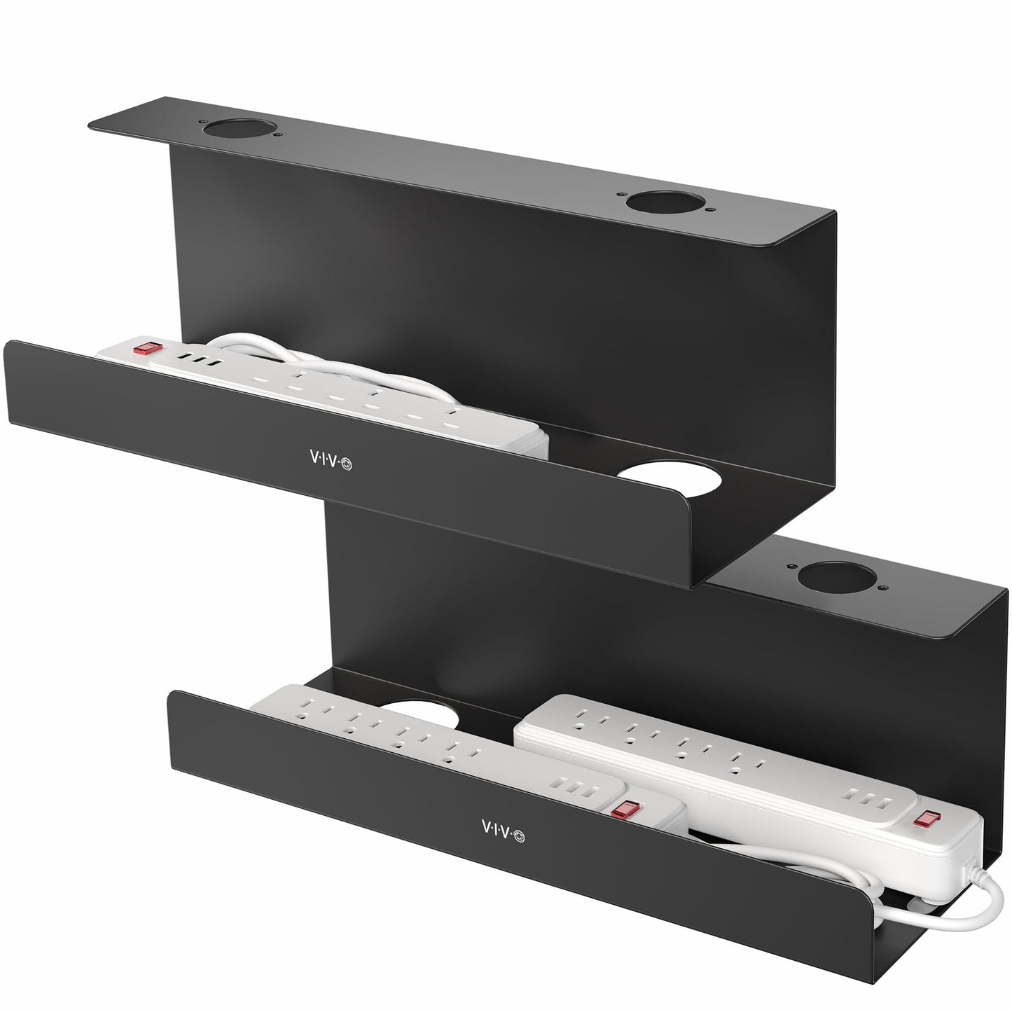 VIVO Under Desk 17 inch Extra Deep Cable Management Trays, Power Strip Holders, Cord Organizers, Wire Tamers for Office and Home, Black, 2 Pack
