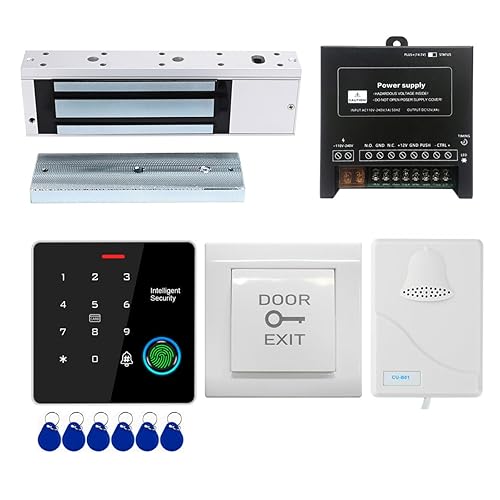 Door Access Control System IP67 Waterproof RFID Fingerprint Keypad Exit Button Doorbell Buzzer 1200lb Magnetic Lock Kit
