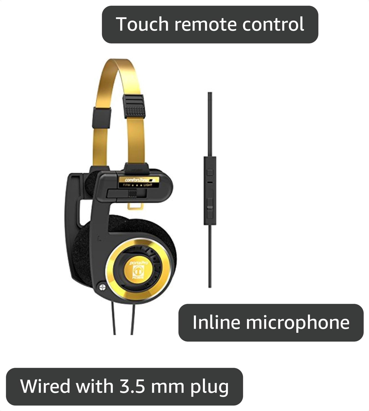 Koss Porta Pro Limited Edition Retro Style On-Ear Headphones, Black Gold