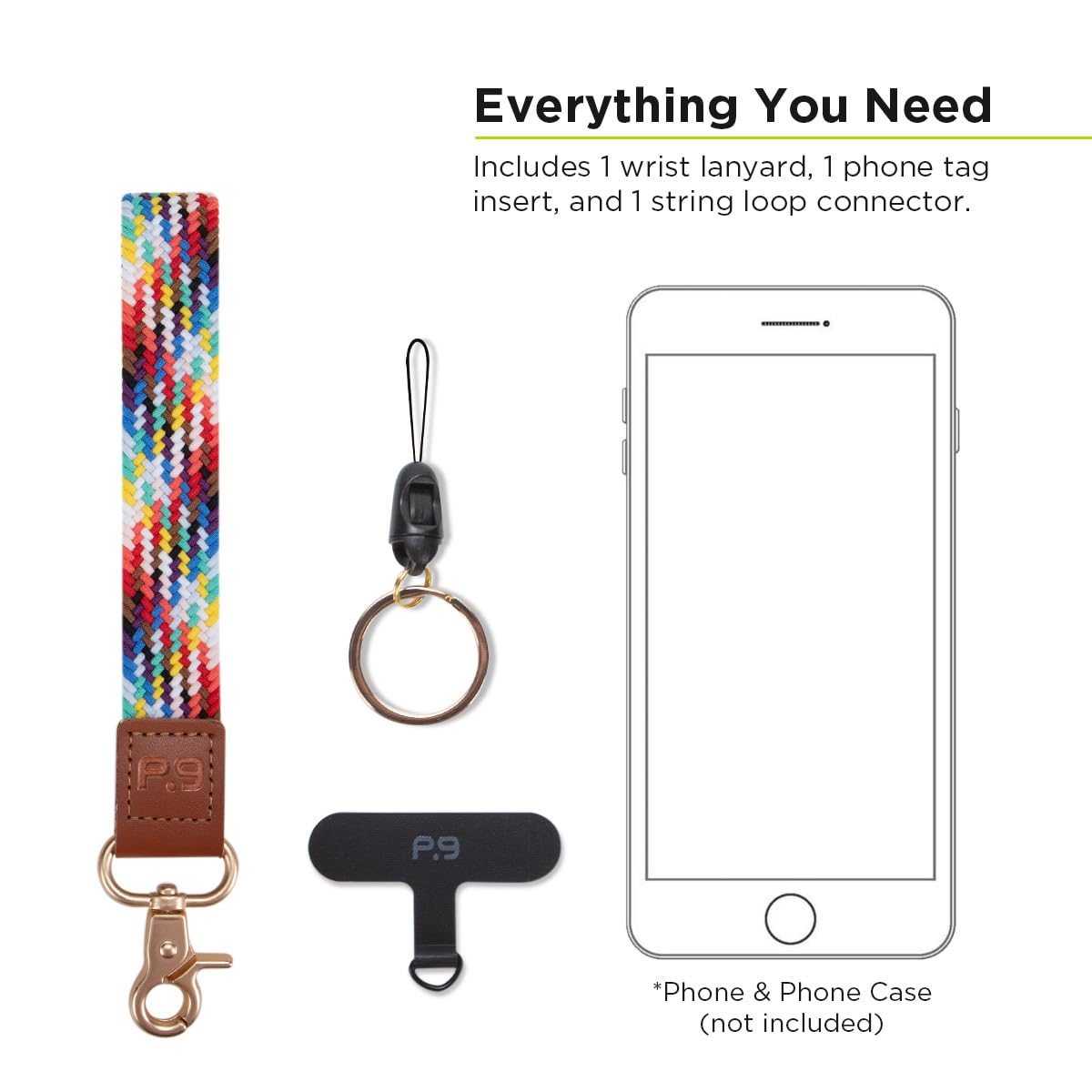 PureGear Universal Braided Stretchy Nylon Wristlet and Key Chain Ring, Hands-Free Elastic Wristlet Lanyard for iPhone/Mobile Phones/Keys/Camera/ID