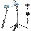 70" Magnetic Phone Tripod, Selfie Stick Tripod for iPhone MagSafe & Camera with Rechargeable Remote & 2 in 1 Magnetic Holder, 360° Rotatable Portable