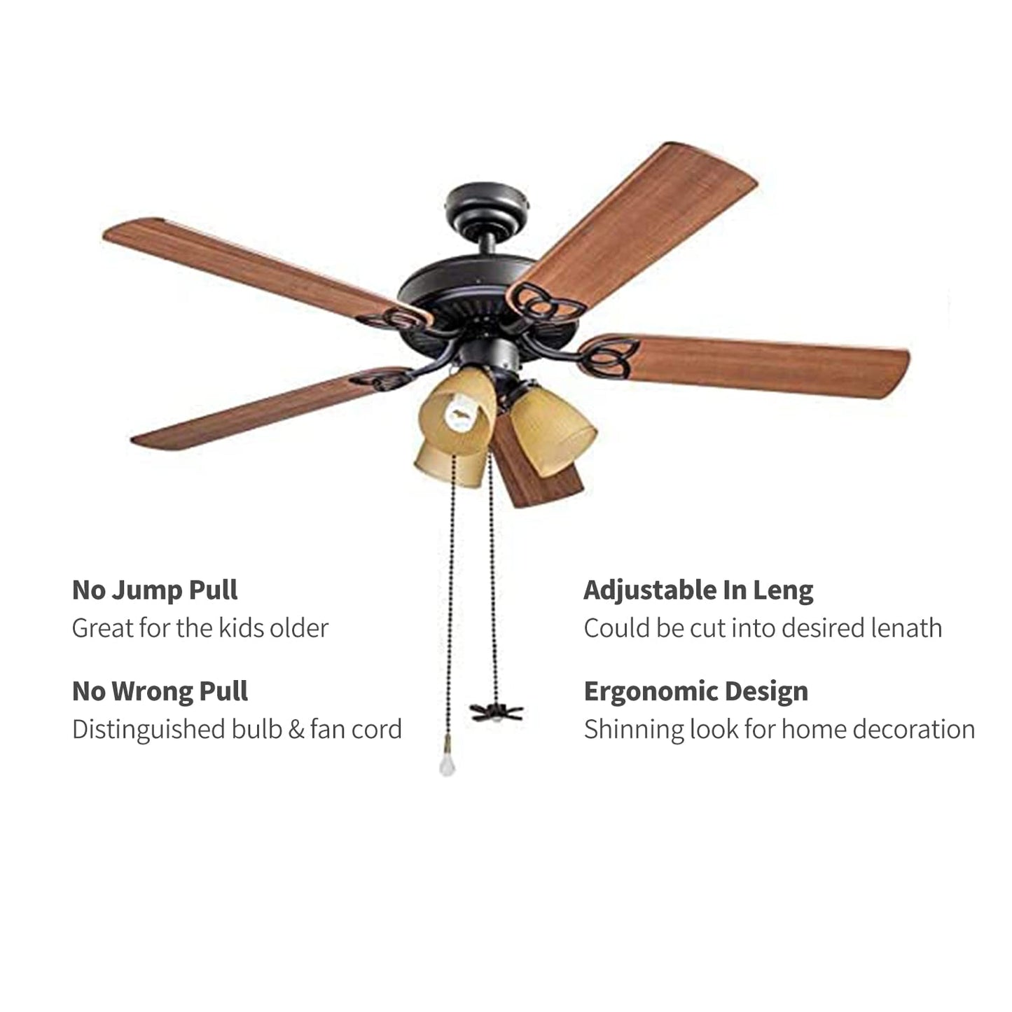 Ceiling Fan Pull Chain,24Inch Extra Long with Decorative Frosted Glass Bulb and Fan Cord,Fit All Standard 3mm Diameter Ceiling Fans(Dark Antique)