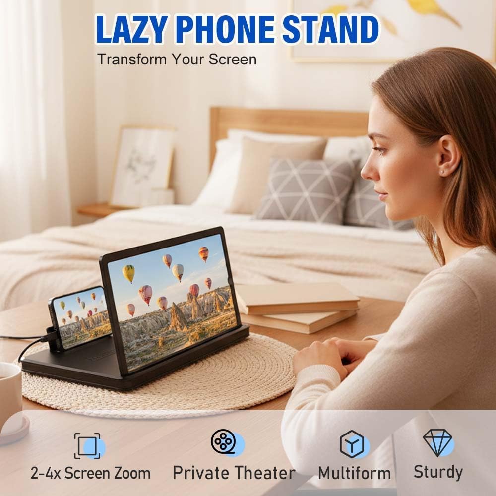 Big Screen Phone Magnifier, Foldable Phone Stand with Movie Screen Amplifier for Travel,2026 New HD Screen Expander, Portable 3D Magnifying Screen