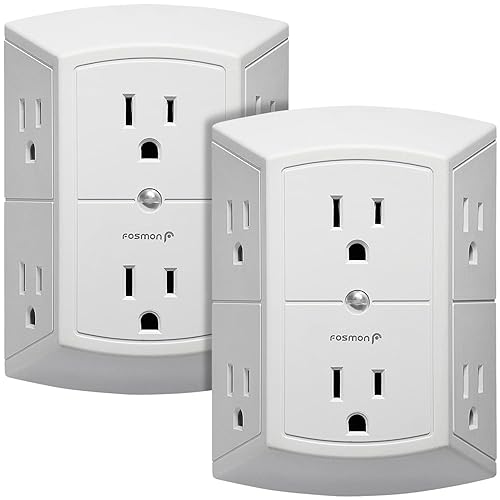 Fosmon 6-Outlet Wall Plug, Six Plug Outlet Adapter, Multiple 6 Way Wall Plug Extender for Travel, Cruise, Dorm, Home and Office, 15A 125V 1875W, 3