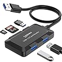 5 in 1 USB Hub with SD/TF Card Reader, USB Extender with 3 USB-A Ports for Laptop, PC, Desktop, Mouse, Keyboard, Projector and More(Black/3.3FT Cable)