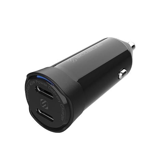 Scosche CPDCC40M PowerVolt 40W Certified Dual Port USB-C Car Charger, Flush Cigarette Lighter Adapter, Fast Charging Car Plug for 12V Power Outlet