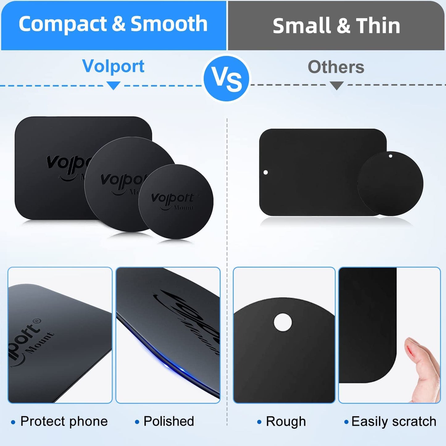 volport Metal Plate for Phone Magnet, 10 Pack MagicPlate with Adhesive Replacement for Magnetic Phone Car Mount Holder & Cradle & Stand