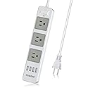 2 Prong Power Strip with USB, 2 Prong to 3 Prong Outlet Adapter with 4 USB Ports 6.6ft Extension Cord, 3 AC Outlets Flat Plug Surge Protector