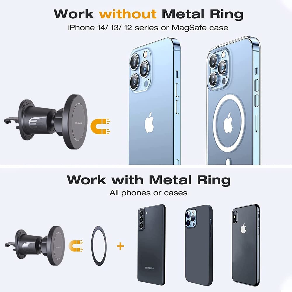 PTz Worlds Magnetic Phone Holder for Car - Metal Hook, Compatible with iPhone, Easy Installation, Secure Hold, 360 Rotation, 20-Day Satisfaction