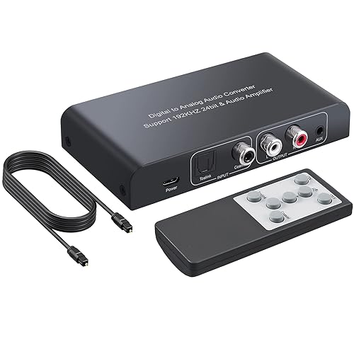 PROZOR 192KHz Digital to Analog Audio Converter Digital Toslink Coaxial SPDIF Optical Input RCA 3.5mm Output Converter with Volume Adjustable Remote