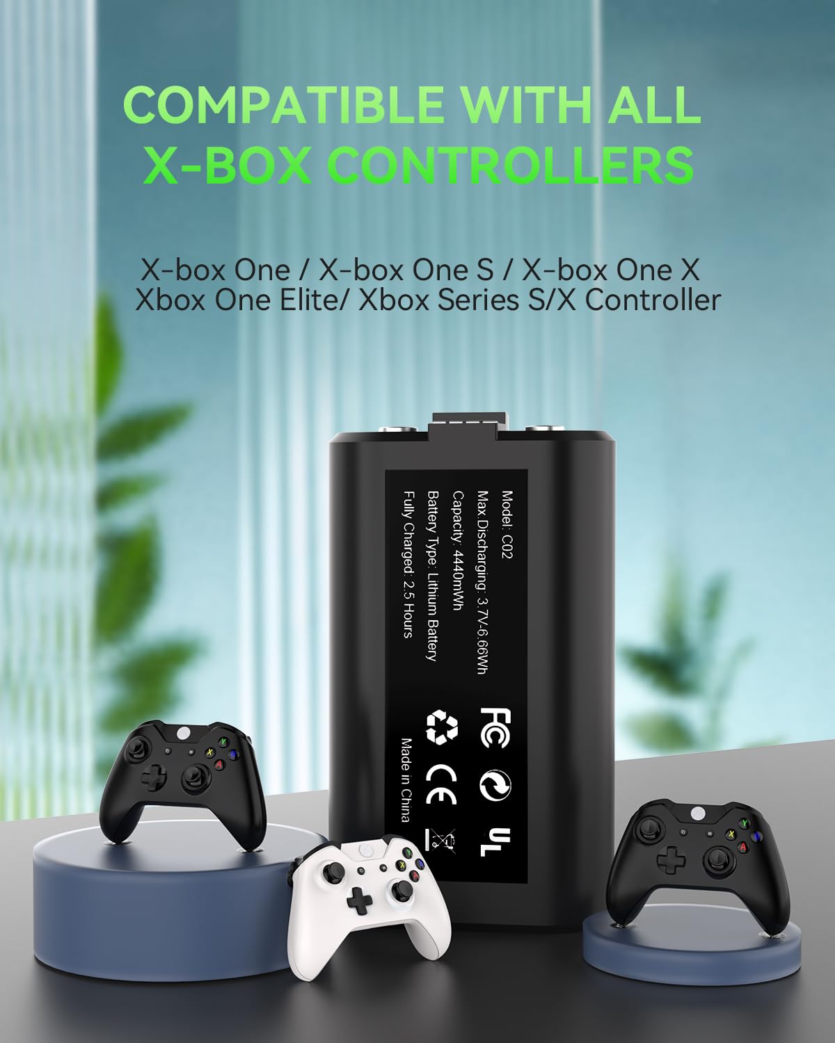 Bcofo Rechargeable Battery Pack for Xbox Series X|S/One, 2 Pack 4440mWh 3.7V Battery Pack for X-Box One/S/X/Elite All Xbox Controllers Supports Use