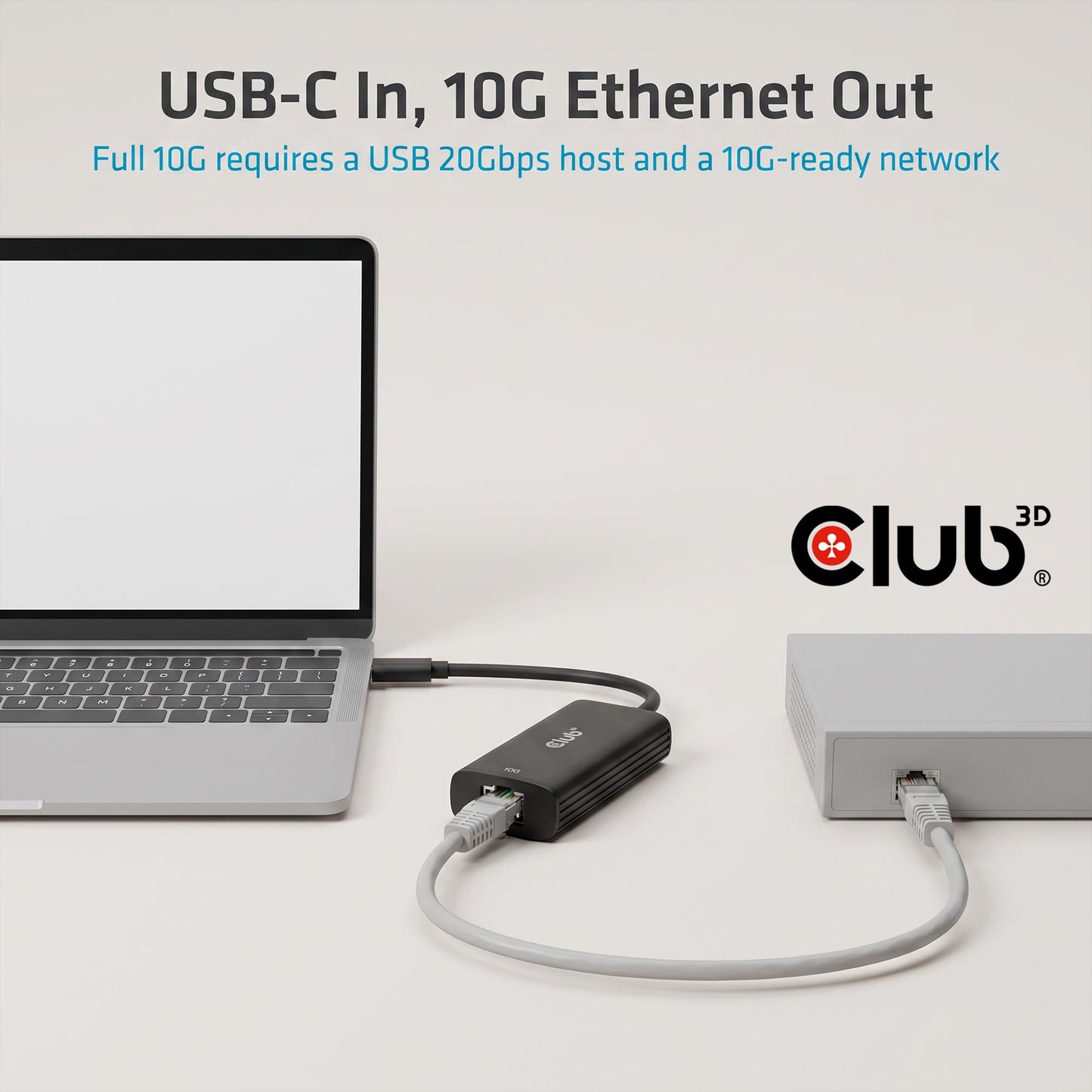 Club 3D CAC-2531 USB-C to RJ45 10G Ethernet Adapter M/F for Laptop