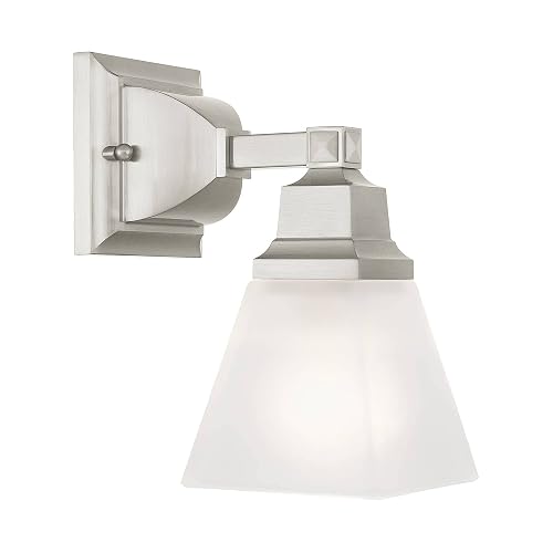 Livex Lighting 1031-91 Mission Wall Sconce Brushed Nickel with Frosted Glass