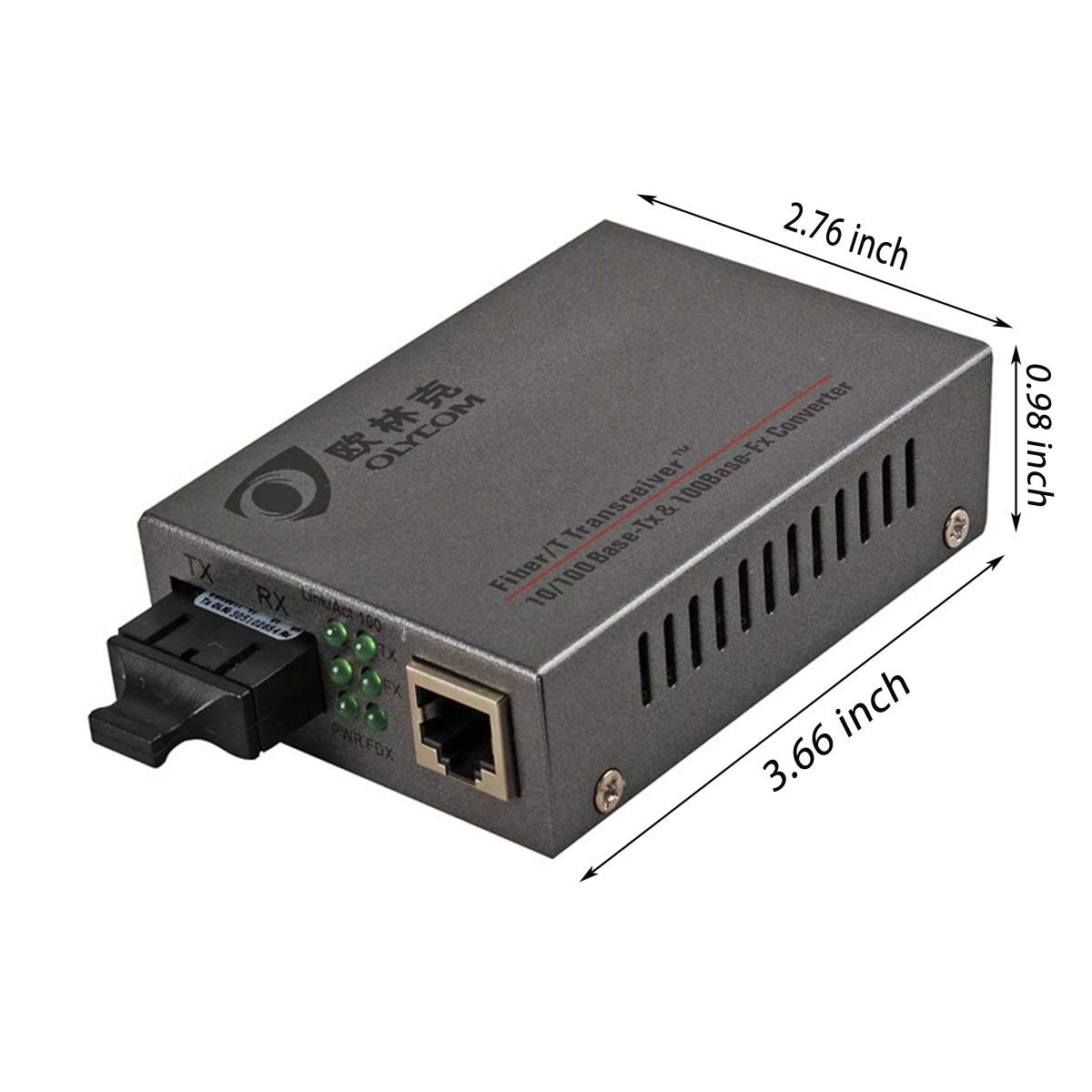 Fast Ethernet Fiber SC to Copper Media Converter Single Mode Duplex Optic to RJ45 Transceiver 40Km