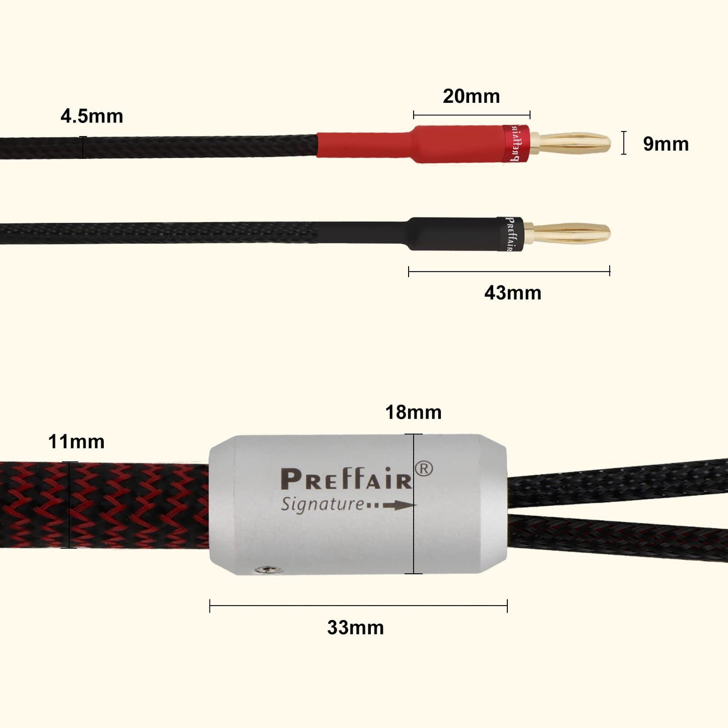 Preffair HiFi OFC Pure Copper Speaker Cable with 8 Gold Banana Plug Audiophile Banana Loudspeaker Wires for Speaker Amplifier Home Theater