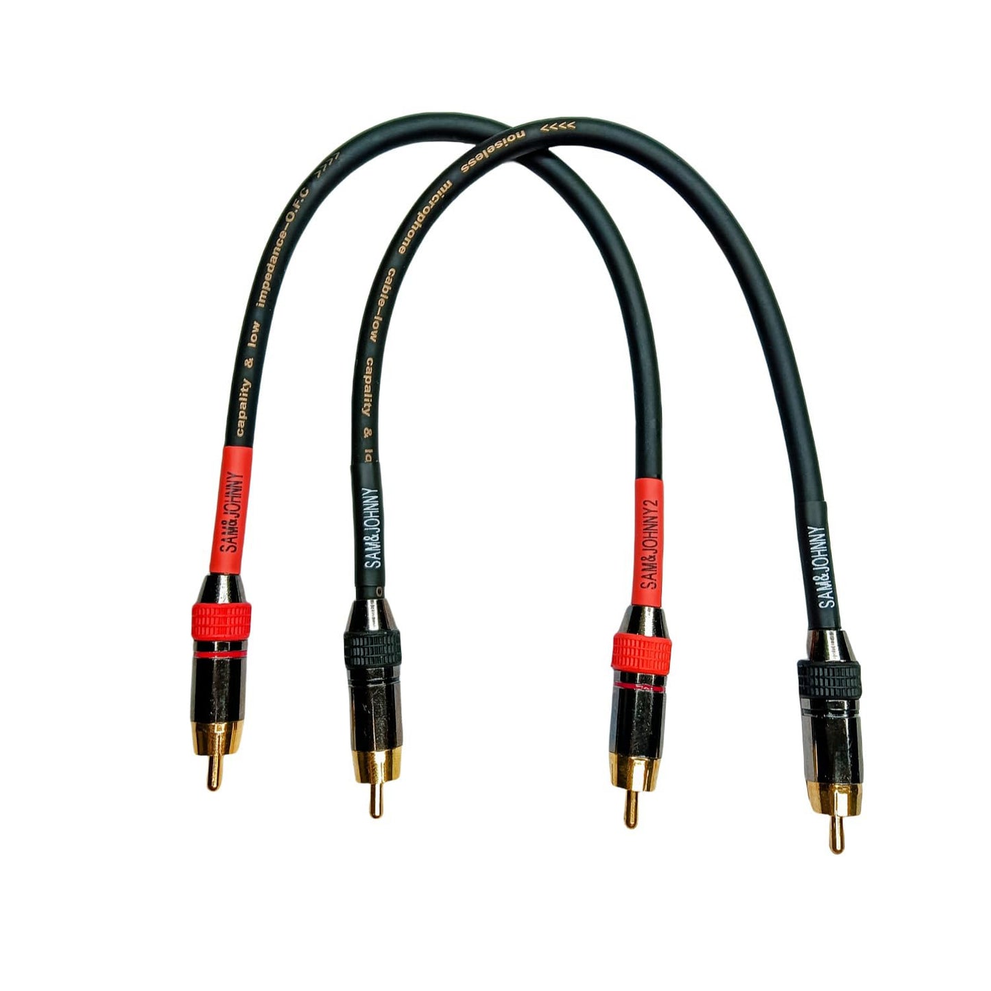 Sam&Johnny Short RCA Audio Cables 1 Foot 2-Pack - OFC Copper Double Shielded Gold Plated Male to Male Patch Cables for Home Theater Amplifier Speakers