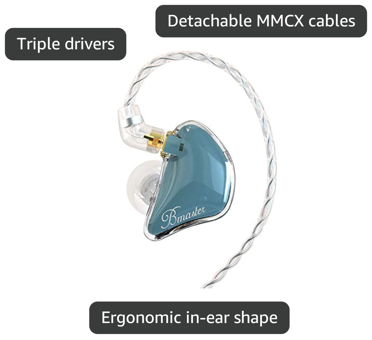 BASN Bmaster Triple Drivers in Ear Monitor Headphone with Two Detachable Cables Fit in Ear Suitable for Audio Engineer, Musician (Blue)