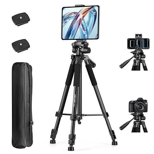 JOILCAN 67" Phone iPad Tripod, Professional Camera Tripod Stand for Tablet iPhone with 2-in-1 Holder & Carry Bag, Extendable Travel Tripod