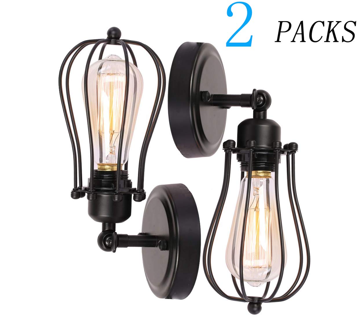 BRIGHTESS #06 Wire Cage Pendant Fixture Wall Mount Set of 2 Packs Black Industrial Vintage Edison Indoor Hardwired Finish(2packs)