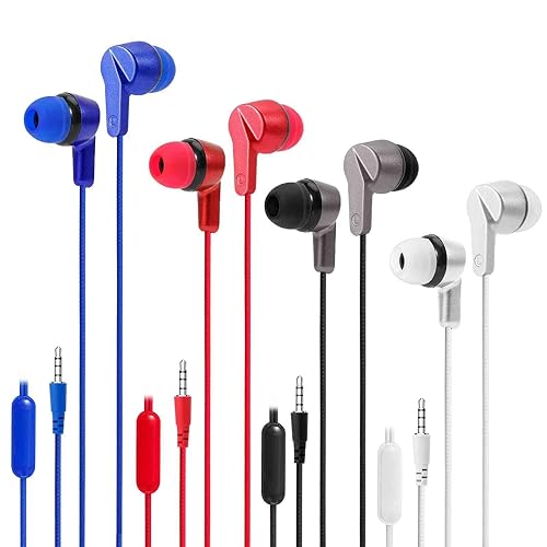UrbanX Set of 4 R2 Wired in-Ear Headphones with Mic for Motorola Moto G Play (2021) with Tangle-Free Cord, Noise Isolating Earphones, Deep Bass…