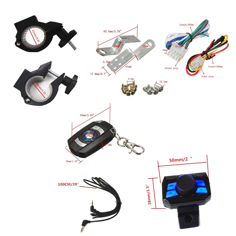 XYC UTV,ATV, Anti-Theft Bluetooth Motor Remote 3" Motorcycle Waterproof Bluetooth Wireless Speaker 7/8-1 in. Handlebar Mount MP3 Music Player Sound