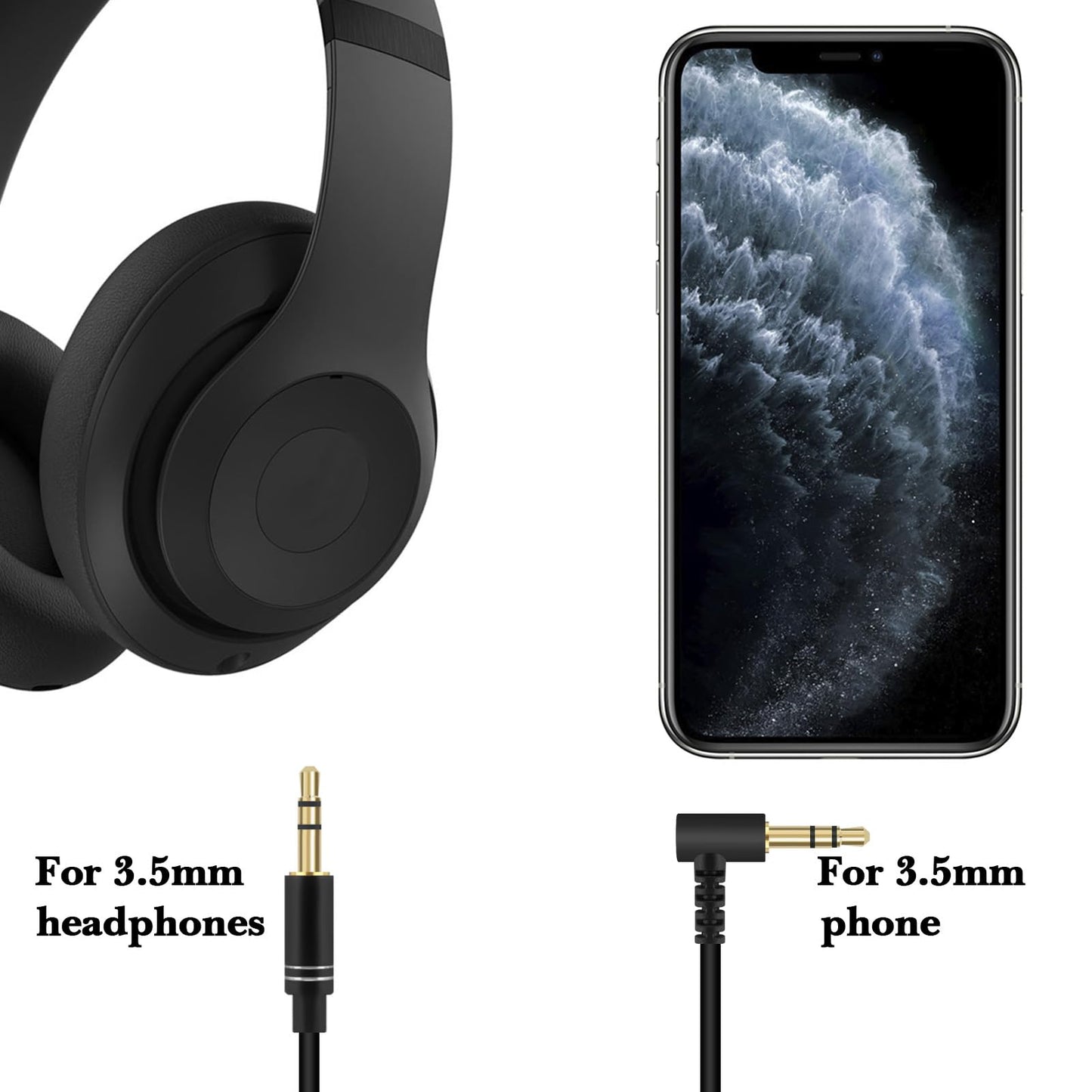 Beats Audio Cable - 4.9ft (1.5m) 3.5mm TRRS to TRS Replacement Aux Cord for Solo, Studio, V-Moda Crossfade Headphones