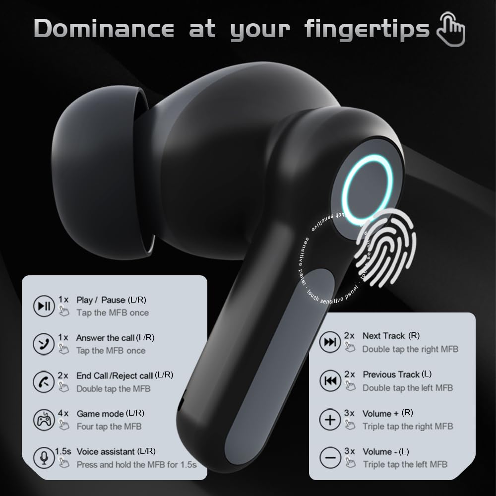 ELECBIRD G07 Wireless Earbuds with RGB LED Light Gaming Earbuds with 40ms Low Latency Dual Game and Music Mode Earphones Wireless Headphones with 50
