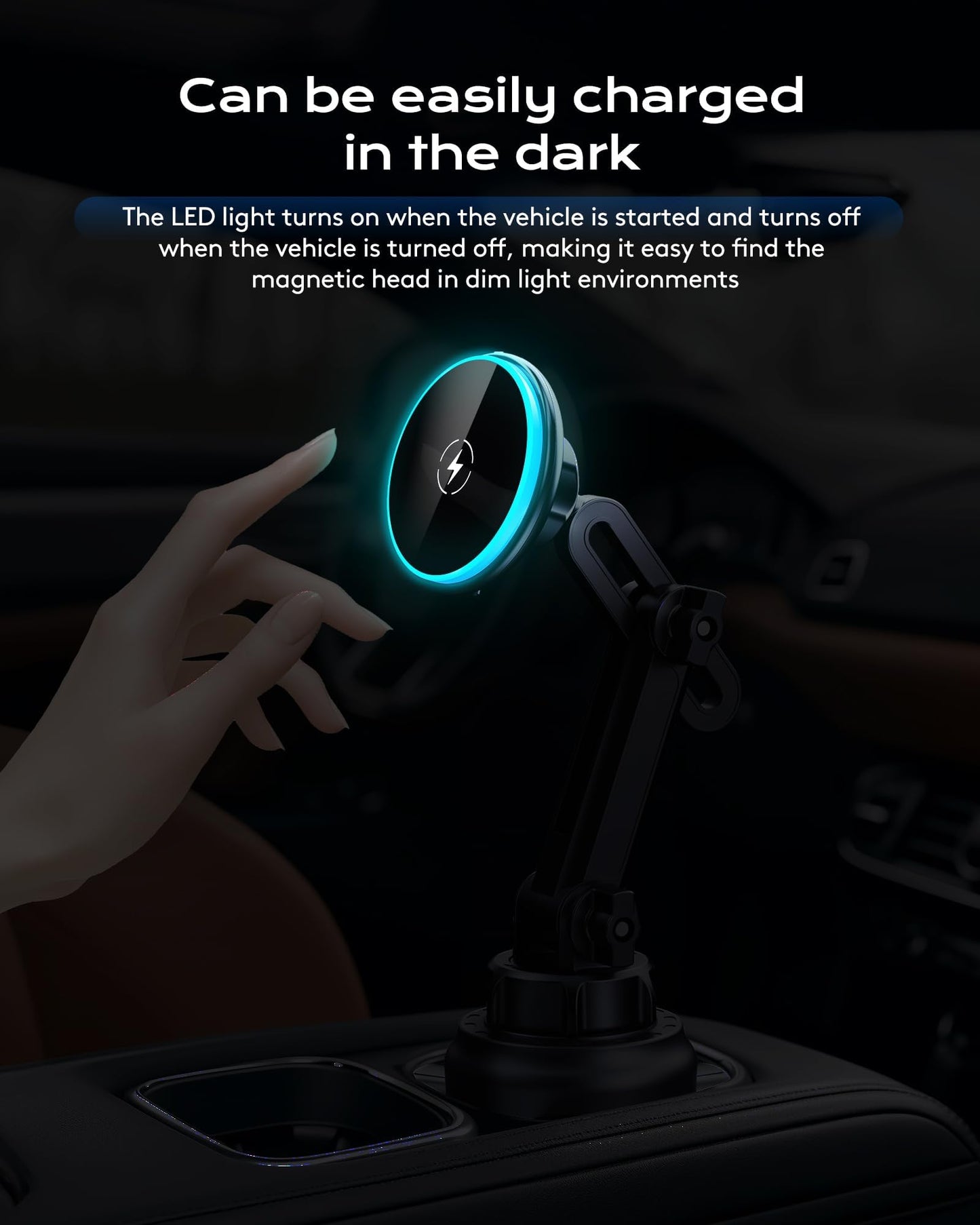 Magnetic Cup Phone Holder Car Wireless Charger for MagSafe, 15W Fast Charging Car Mount Stand for iPhone 16 Pro Max/15/14/13/12, Cupholder Expander
