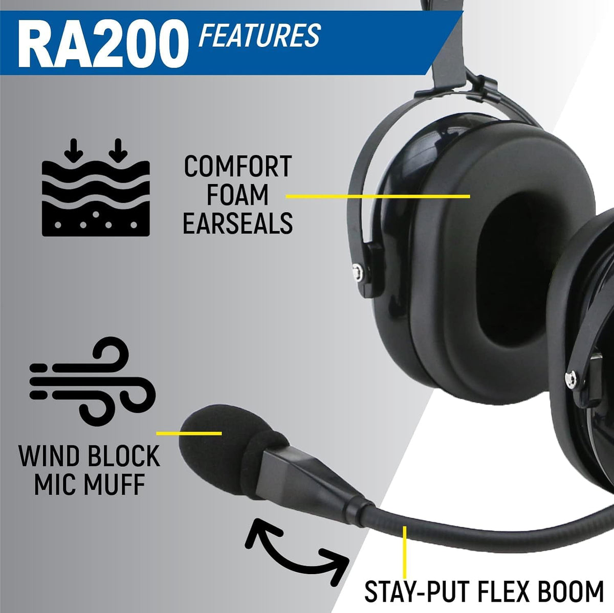 Rugged. Air RA200 Aviation Headset for Student Pilots & Flight Schools