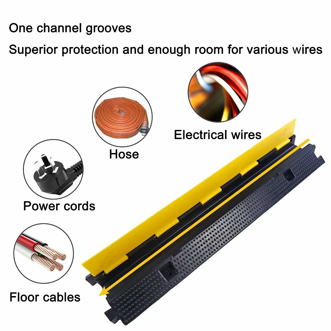 YONSHENG Rubber Cable Ramp Cord Cover Cable Protector Ramps Wire Hose Protective 1 Channel 22000Lbs Load Capacity Traffic Speed Bump for Asphalt