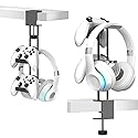 TpeeTeek Headphone Stand with Controller Holder, Aluminum Under Desk Clamp Headset and Controller Stand - 2 in 1 Headphone Hanger for Desktop PC