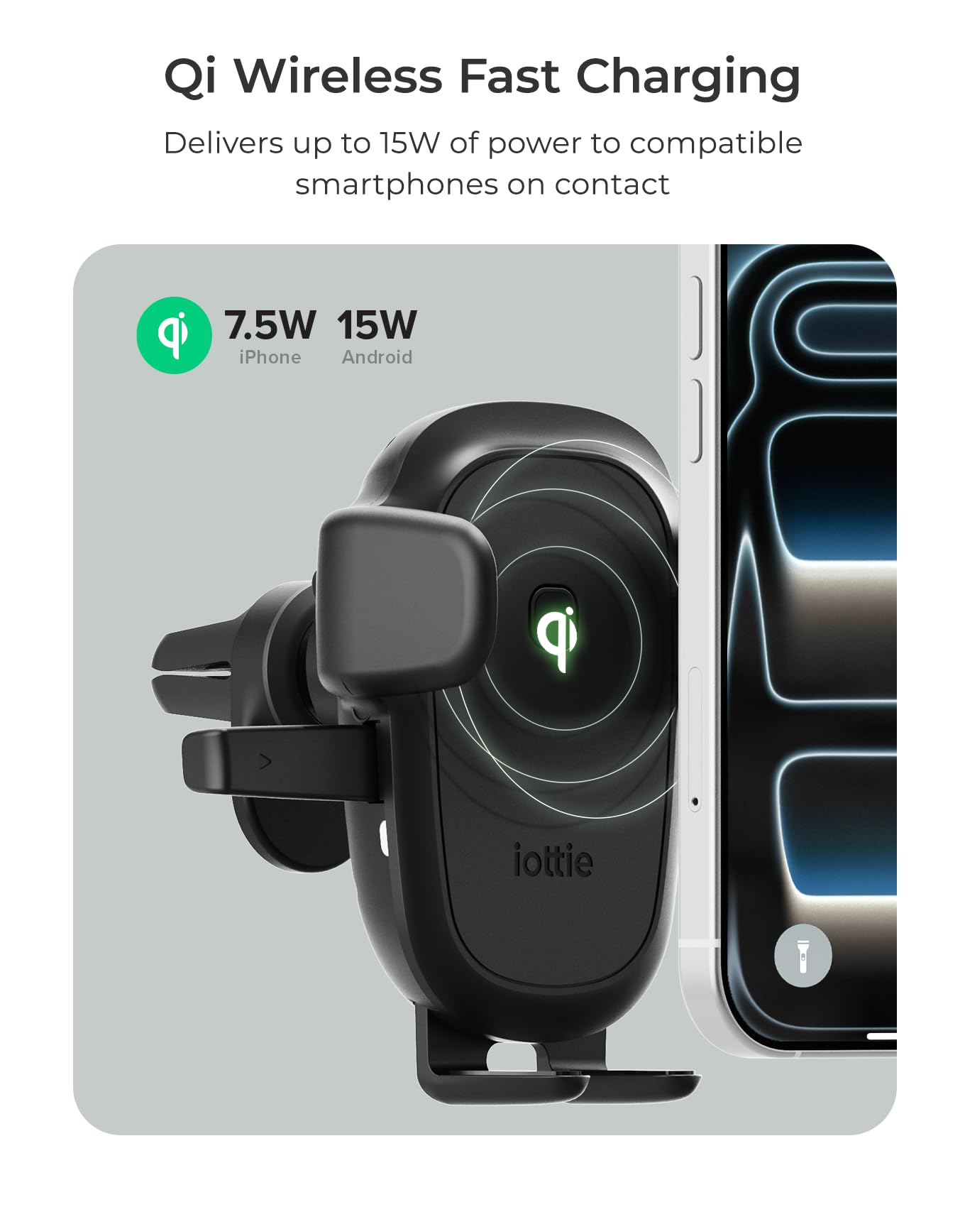 iOttie Easy One Touch Wireless 3 Air Vent Car Mount, Qi Fast Charging Phone Holder, One-Handed Auto Clamp, Secure Vent Clip, Adjustable Viewing