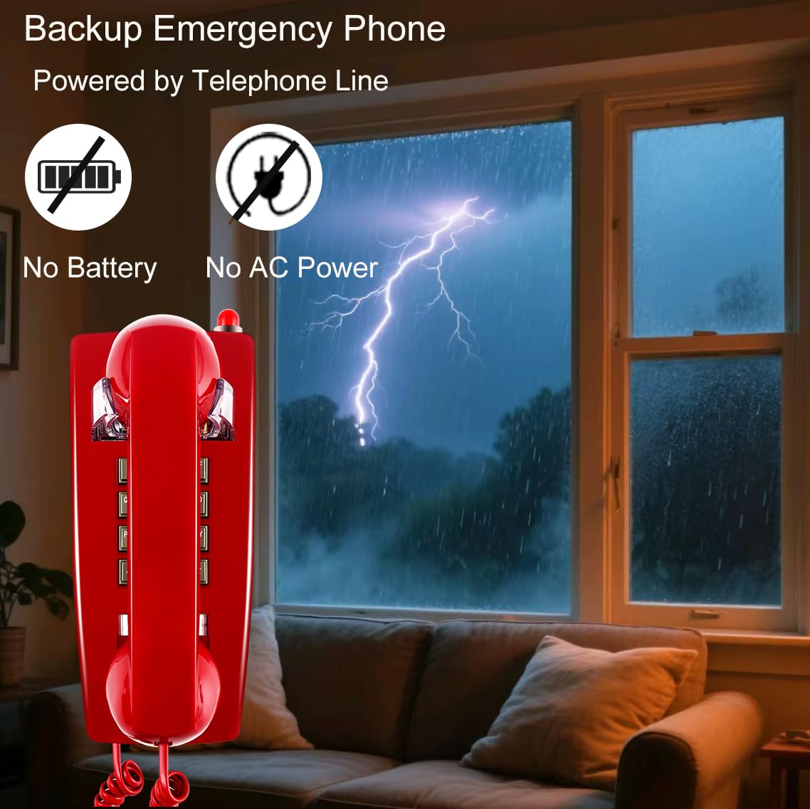 HTMengt Traditional Red Wall Phones for Landline Mechanical Ringing, Classic 2554 Wall Telephone Ringing Indicator, Retro Wall Phone Hearing Aid, Old