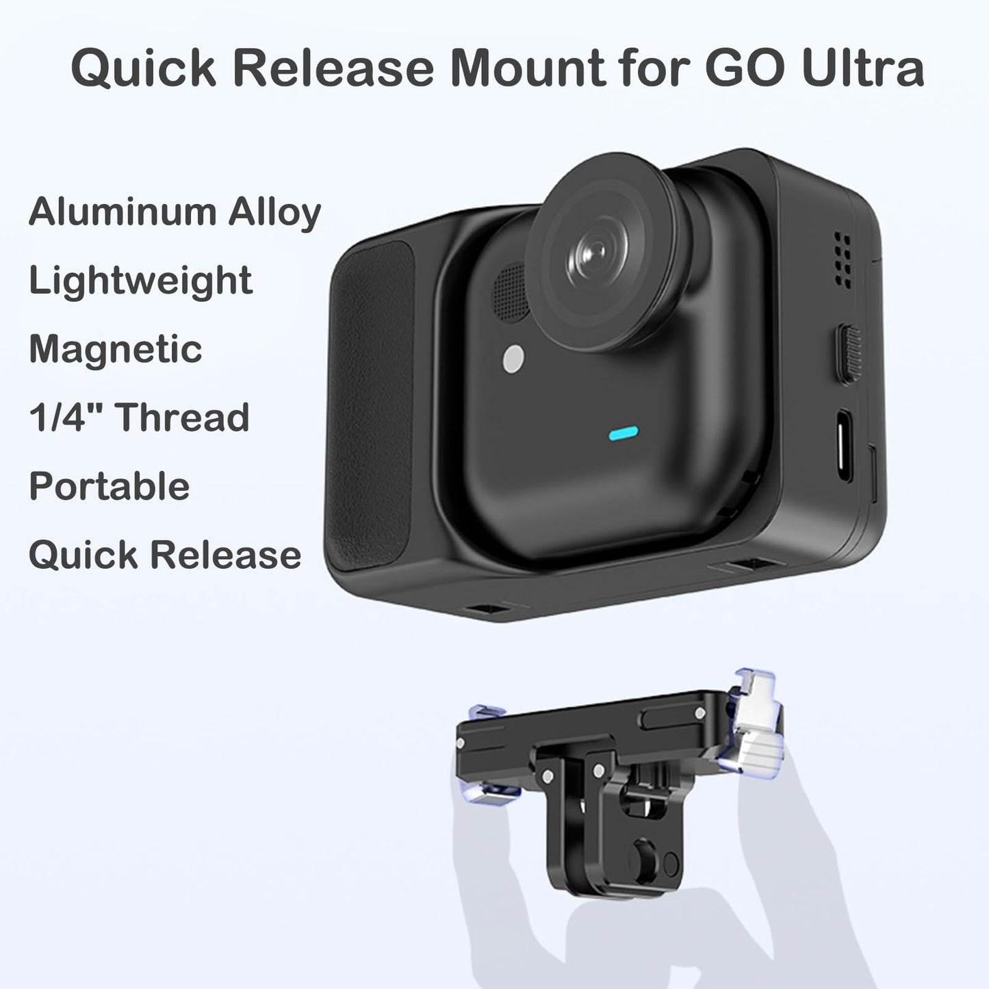 VEETALEE Magnetic Quick Release Mount for Insta360 GO Ultra, Aluminum Alloy Camera Stand Bracket Adapter Action Camera Accessories with 1/4 Thread
