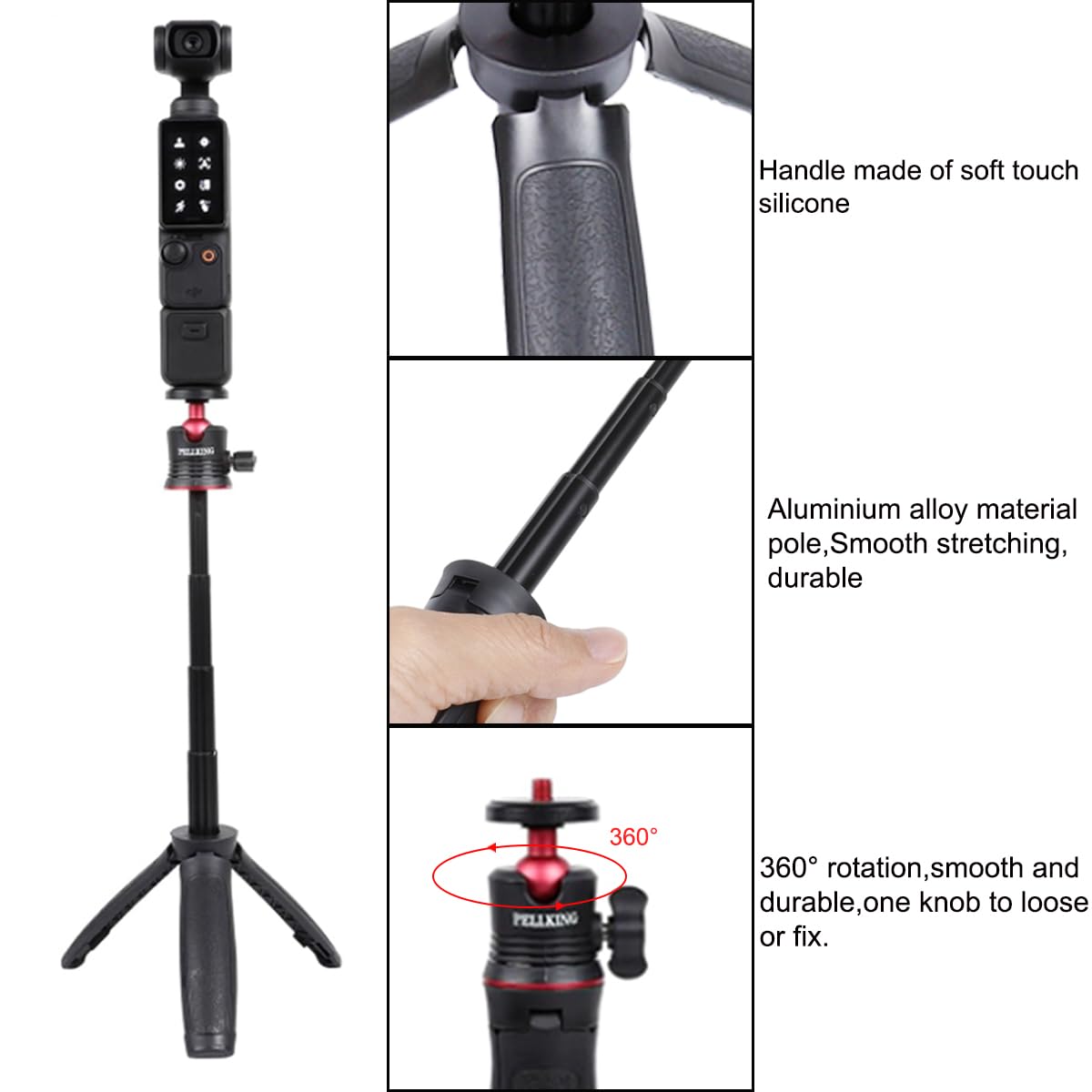 PellKing Osmo Pocket 3 Phone Holder Set Expansion Accessories + Universal Mini Extension Pole Tripod Compatible with DJI OSMO Pocket 3 and Smartphone