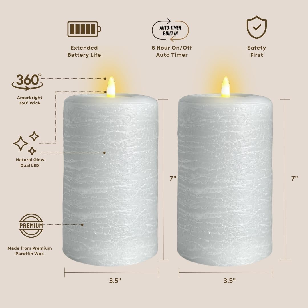 LumiPur Signature Natural Glow Flameless Wax Pillar 2 Pack LED Candles 3.5" x 7" Gray Fog