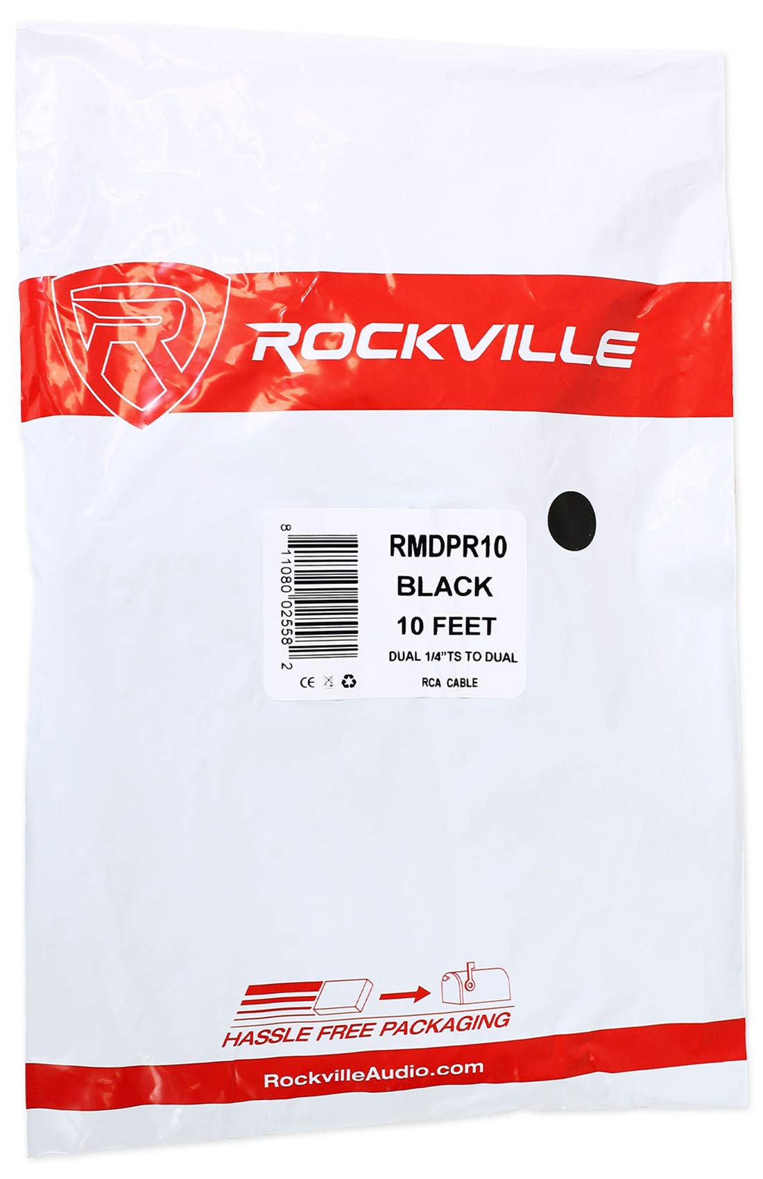 Rockville RMDPR10B 10ft Dual 1/4" TS to Dual RCA Cable 100% Copper, High-Fidelity Audio, Durable Build, Noise-Free Signal, for DJs and Home Audio