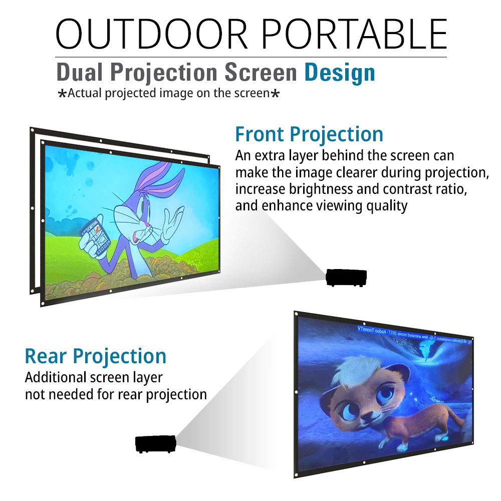Akia Screens 120" Dual Projection Projector Screen, 16:9 Front & Rear, Portable Foldable Anti-Crease, 8K / 4K Ultra HD Ready Indoor Outdoor Home