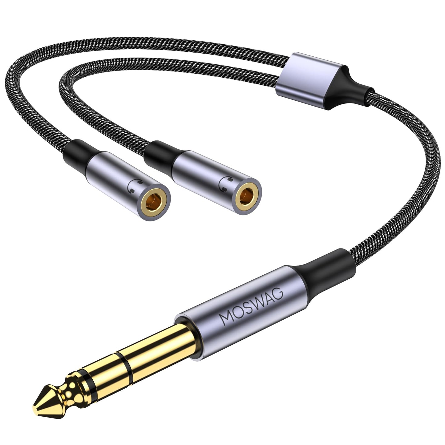 MOSWAG 1/4 inch TRS to Dual 1/8 Female Y Cable, 6.35mm to Dual 3.5mm Female Y Splitter Cable, 1/4 Inch to Dual 1/8 Inch Headphone Adapter Compatible