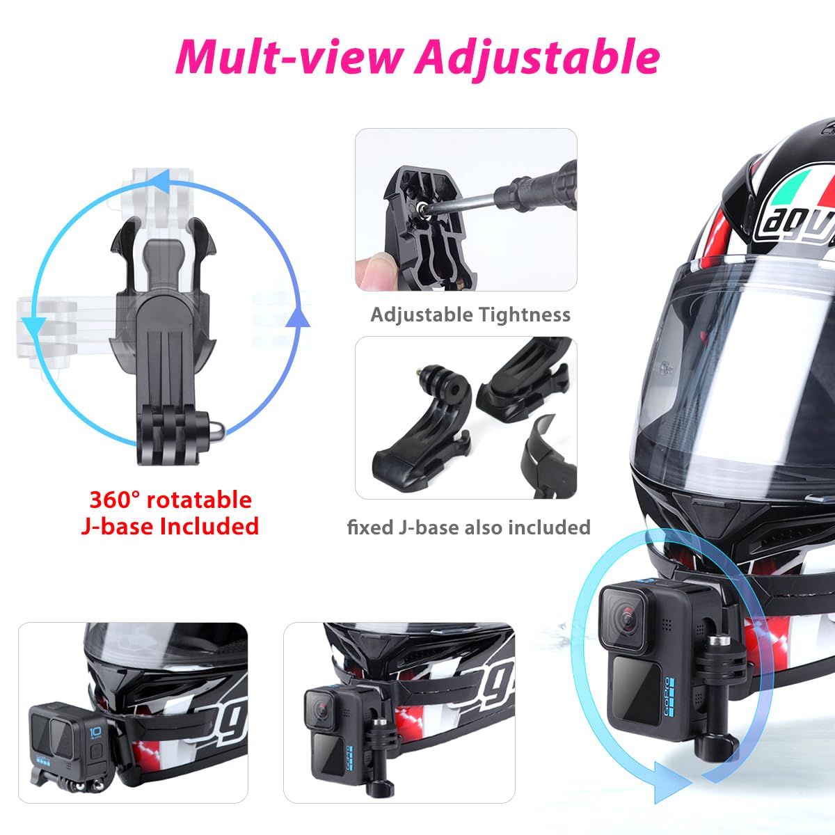 Akeipho Motorcycle Helmet Chin Mount for Action Cameras,Helmet Adhesive Kit for Gopro, Insta360,DJI Osmo Action, AKASO, Action Cameras Accessories