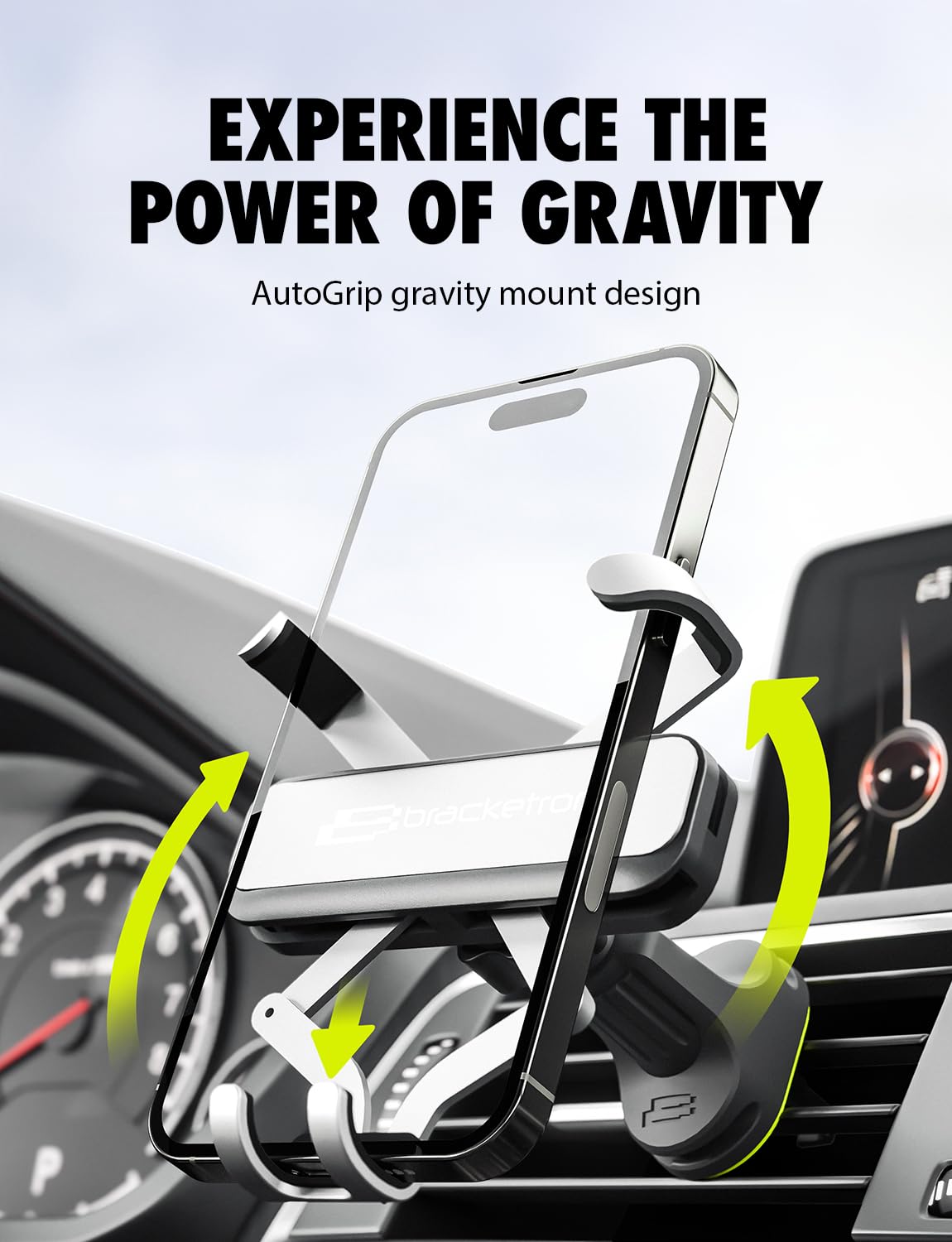 Bracketron AutoGrip Universal Car Vent Phone Mount - 360° Rotatable, Hands-Free Gravity Holder, One-Hand Operation, Secure Air Vent Hook, Fits iPhone