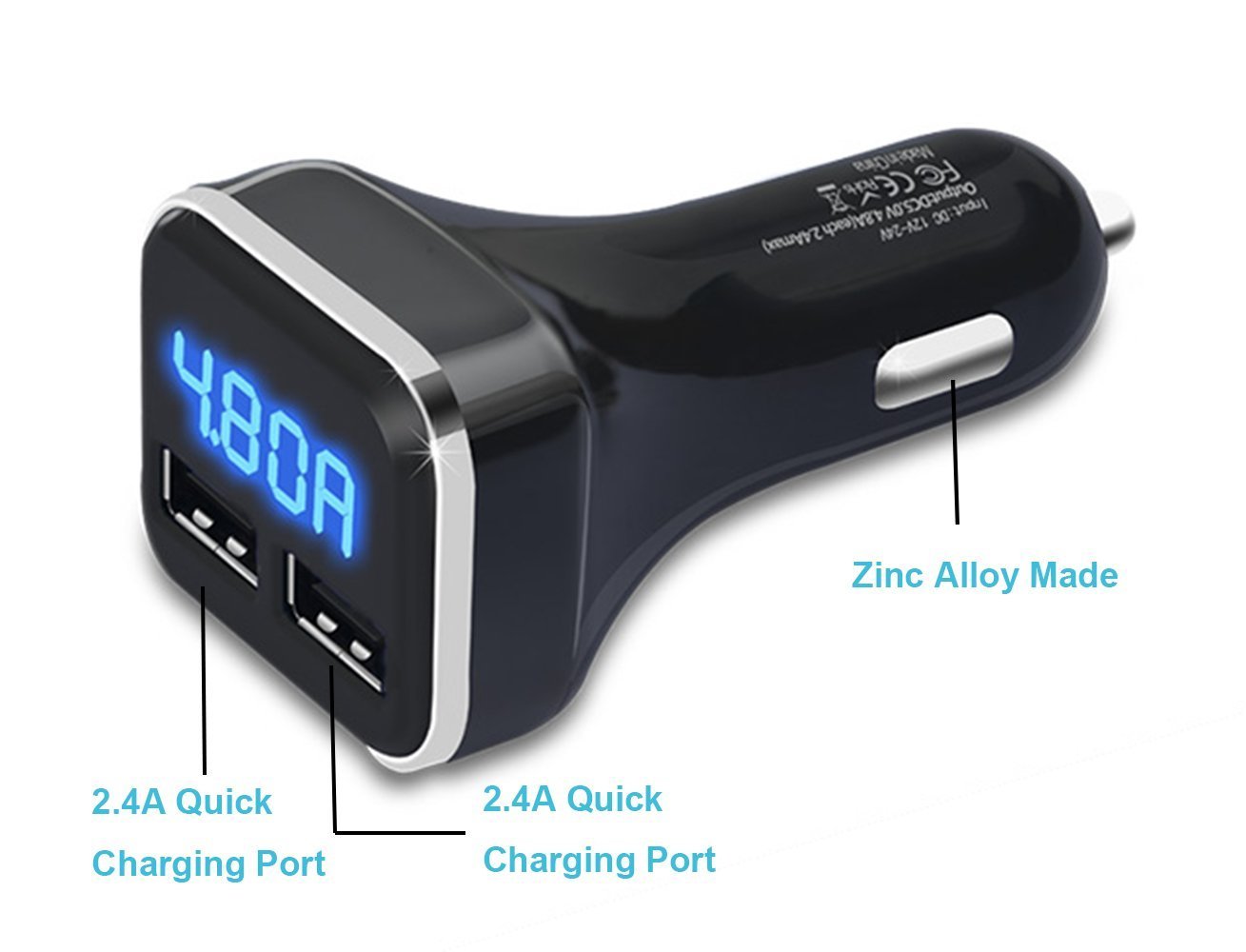 Jebsens 4.8A 24W Dual USB Car Charger Volt Meter Car Battery Monitor with LED Voltage & Amps Display, Cigarette Lighter Adapter, Compatible