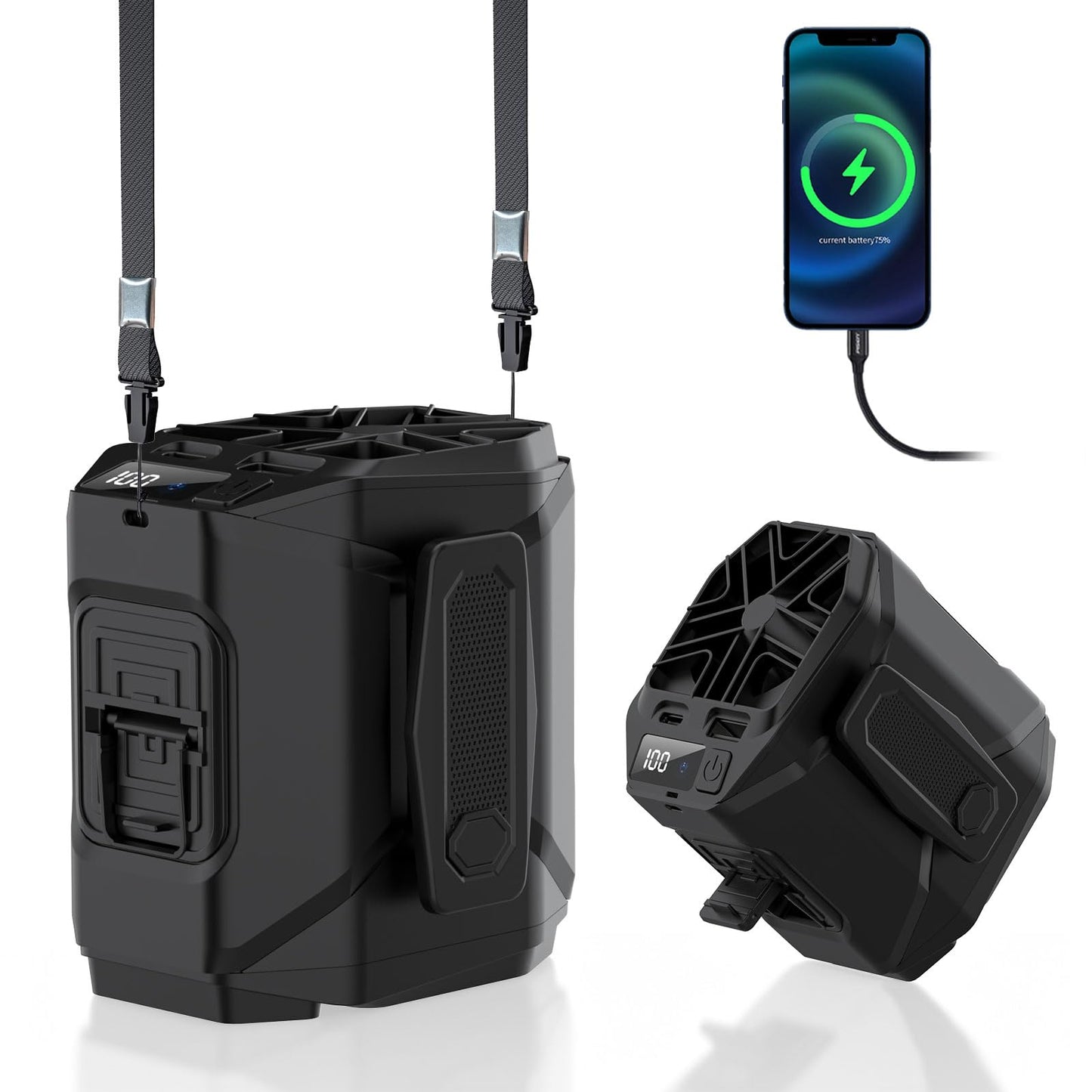 Super RGB Portable Waist Hanging Fan,5 Speeds 13000RPM Strong Airflow,Hands Free Fan with Max 40H Working Time,3-in-1 Belt Fan with LED Light